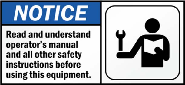 Read and understand operator's manual and all other safety instructions before using this equipment
